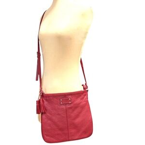 bag PELLE WILSONS LEATHER red peppled crossbody square 10x10x3 vintage zip close